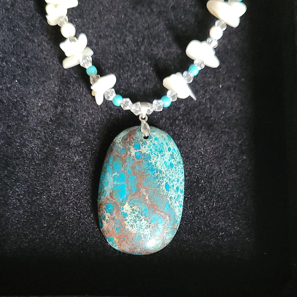 Turquoise and White Stone Necklace